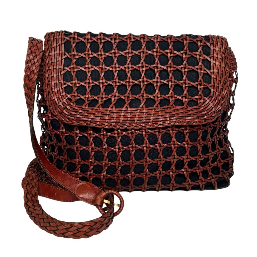 TALBOTS VINTAGE Y2K LEATHER COTTON CROSSBODY BAG